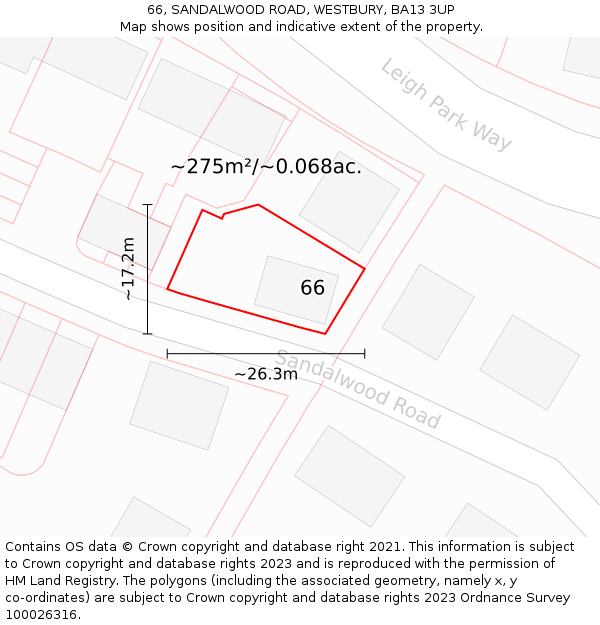 66, SANDALWOOD ROAD, WESTBURY, BA13 3UP: Plot and title map