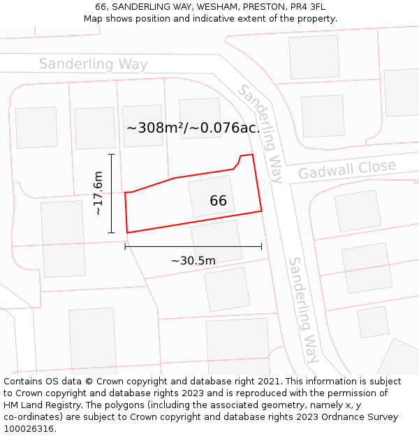 66, SANDERLING WAY, WESHAM, PRESTON, PR4 3FL: Plot and title map