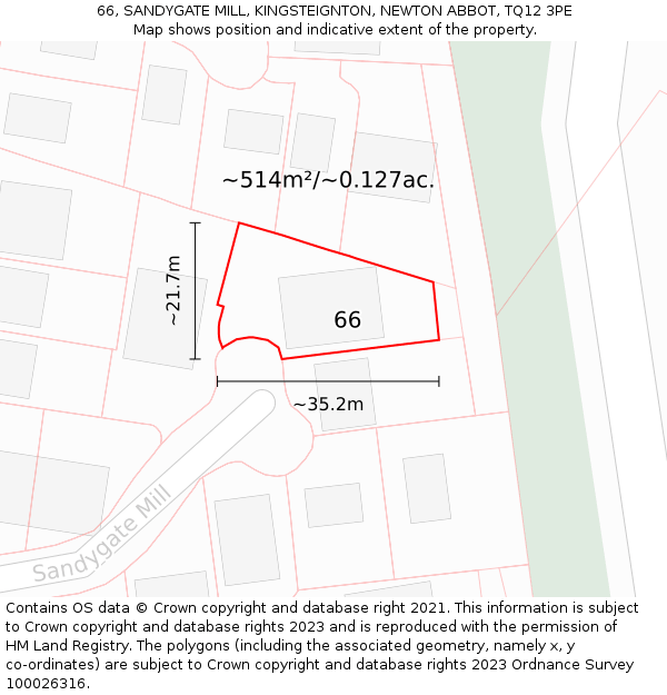 66, SANDYGATE MILL, KINGSTEIGNTON, NEWTON ABBOT, TQ12 3PE: Plot and title map