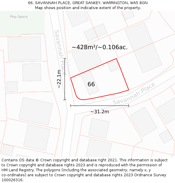 66, SAVANNAH PLACE, GREAT SANKEY, WARRINGTON, WA5 8GN: Plot and title map