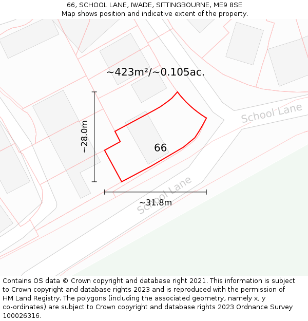 66, SCHOOL LANE, IWADE, SITTINGBOURNE, ME9 8SE: Plot and title map