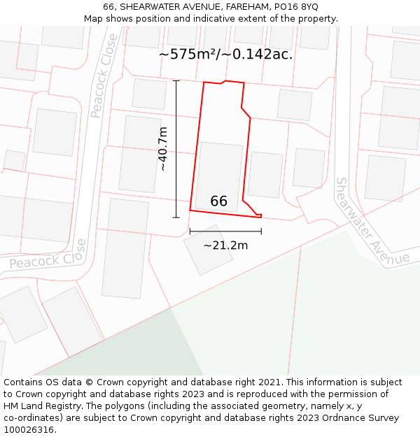 66, SHEARWATER AVENUE, FAREHAM, PO16 8YQ: Plot and title map