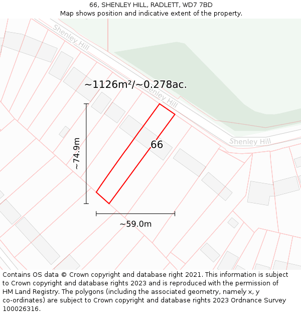 66, SHENLEY HILL, RADLETT, WD7 7BD: Plot and title map