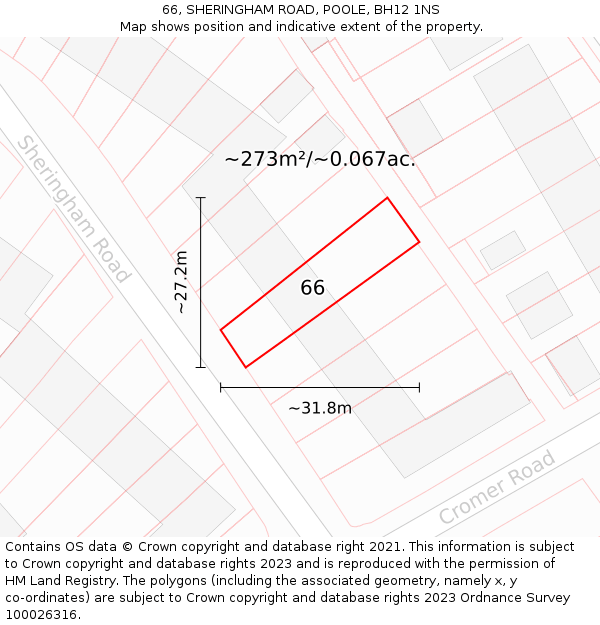 66, SHERINGHAM ROAD, POOLE, BH12 1NS: Plot and title map