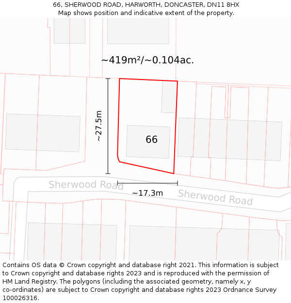 66, SHERWOOD ROAD, HARWORTH, DONCASTER, DN11 8HX: Plot and title map