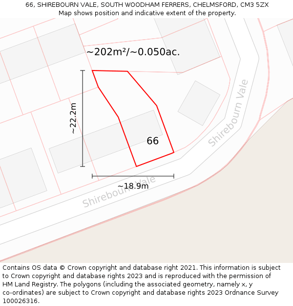 66, SHIREBOURN VALE, SOUTH WOODHAM FERRERS, CHELMSFORD, CM3 5ZX: Plot and title map