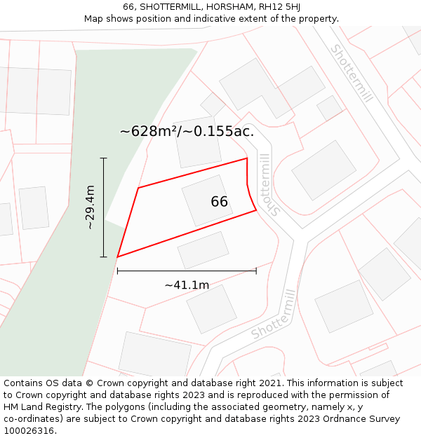 66, SHOTTERMILL, HORSHAM, RH12 5HJ: Plot and title map