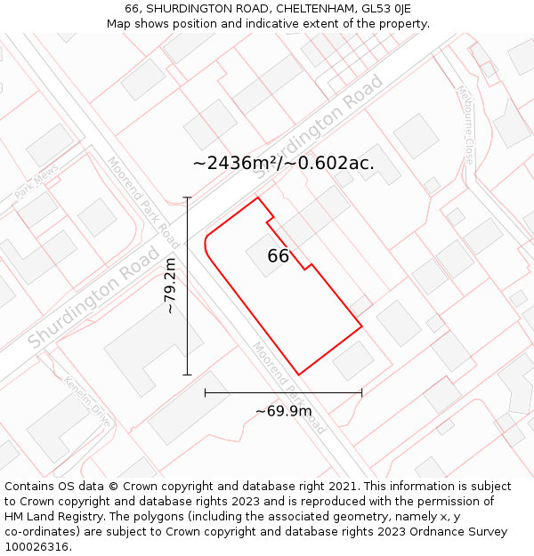 66, SHURDINGTON ROAD, CHELTENHAM, GL53 0JE: Plot and title map