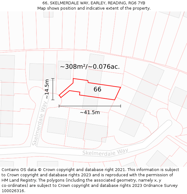 66, SKELMERDALE WAY, EARLEY, READING, RG6 7YB: Plot and title map