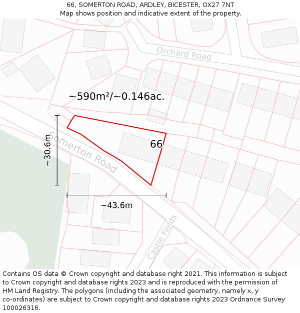 66, SOMERTON ROAD, ARDLEY, BICESTER, OX27 7NT: Plot and title map