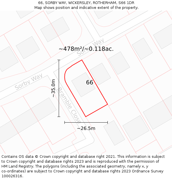 66, SORBY WAY, WICKERSLEY, ROTHERHAM, S66 1DR: Plot and title map
