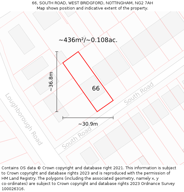 66, SOUTH ROAD, WEST BRIDGFORD, NOTTINGHAM, NG2 7AH: Plot and title map