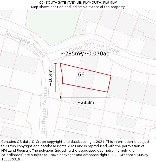 66, SOUTHGATE AVENUE, PLYMOUTH, PL9 9LW: Plot and title map