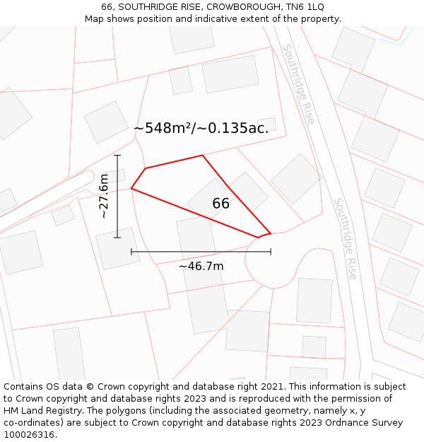 66, SOUTHRIDGE RISE, CROWBOROUGH, TN6 1LQ: Plot and title map