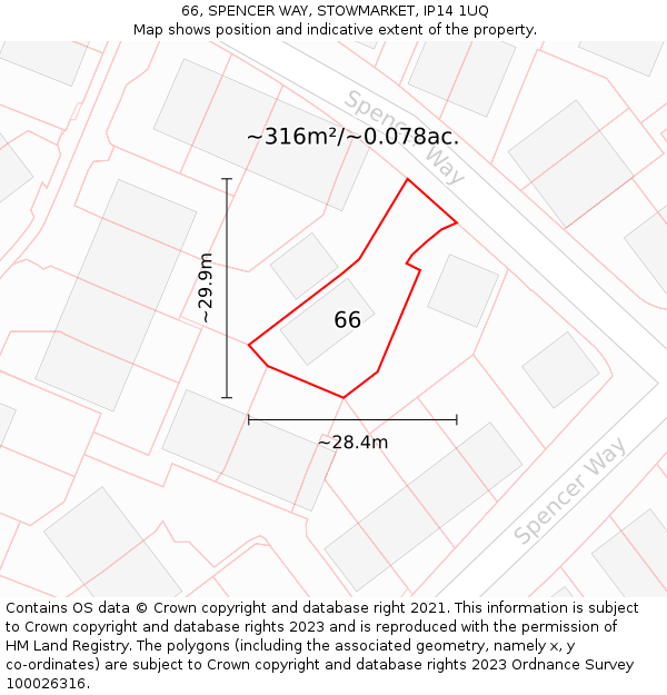 66, SPENCER WAY, STOWMARKET, IP14 1UQ: Plot and title map