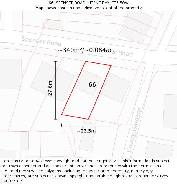 66, SPENSER ROAD, HERNE BAY, CT6 5QW: Plot and title map