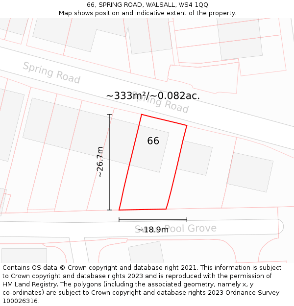 66, SPRING ROAD, WALSALL, WS4 1QQ: Plot and title map