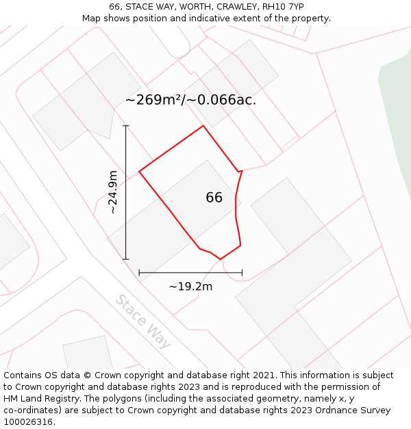 66, STACE WAY, WORTH, CRAWLEY, RH10 7YP: Plot and title map