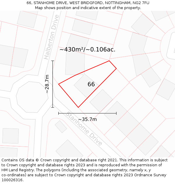 66, STANHOME DRIVE, WEST BRIDGFORD, NOTTINGHAM, NG2 7FU: Plot and title map