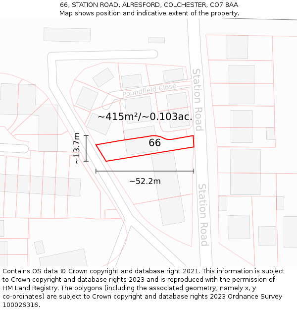 66, STATION ROAD, ALRESFORD, COLCHESTER, CO7 8AA: Plot and title map