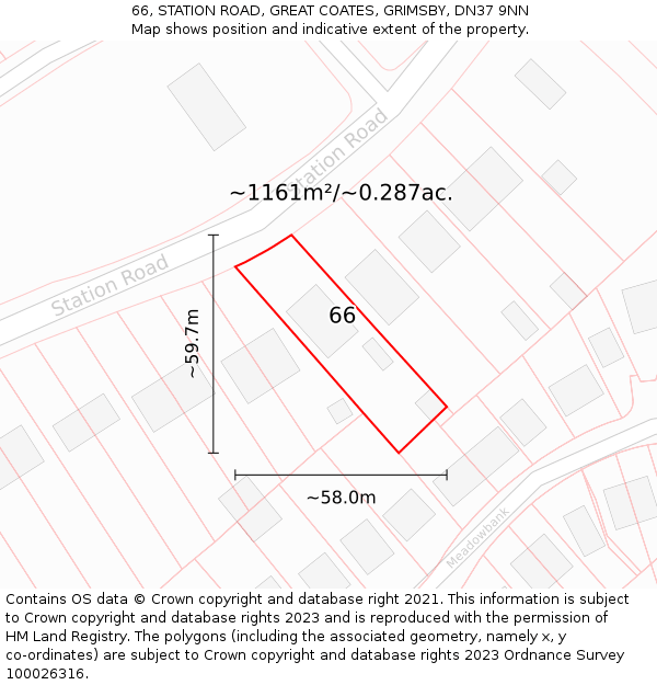 66, STATION ROAD, GREAT COATES, GRIMSBY, DN37 9NN: Plot and title map