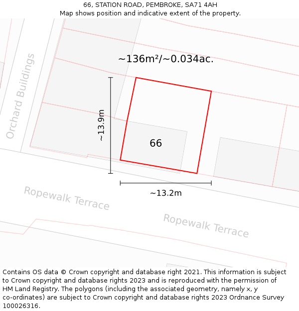 66, STATION ROAD, PEMBROKE, SA71 4AH: Plot and title map