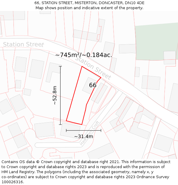 66, STATION STREET, MISTERTON, DONCASTER, DN10 4DE: Plot and title map