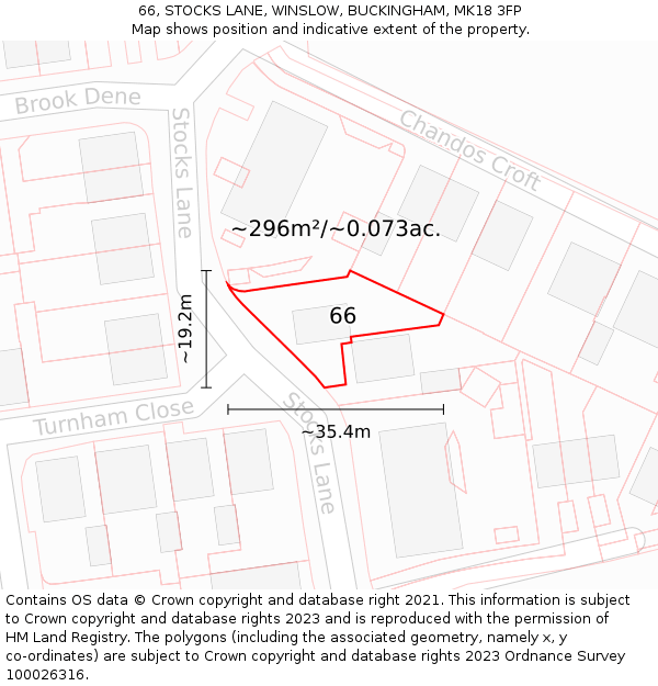 66, STOCKS LANE, WINSLOW, BUCKINGHAM, MK18 3FP: Plot and title map