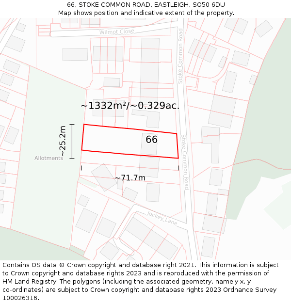 66, STOKE COMMON ROAD, EASTLEIGH, SO50 6DU: Plot and title map