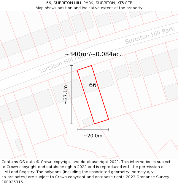 66, SURBITON HILL PARK, SURBITON, KT5 8ER: Plot and title map