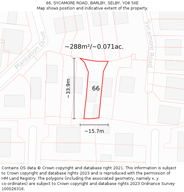 66, SYCAMORE ROAD, BARLBY, SELBY, YO8 5XE: Plot and title map