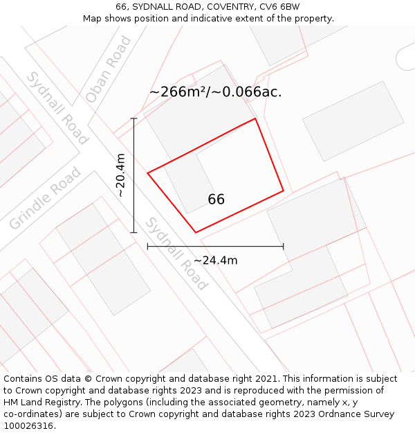 66, SYDNALL ROAD, COVENTRY, CV6 6BW: Plot and title map