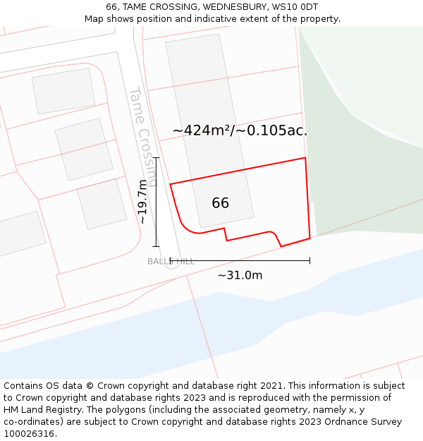 66, TAME CROSSING, WEDNESBURY, WS10 0DT: Plot and title map