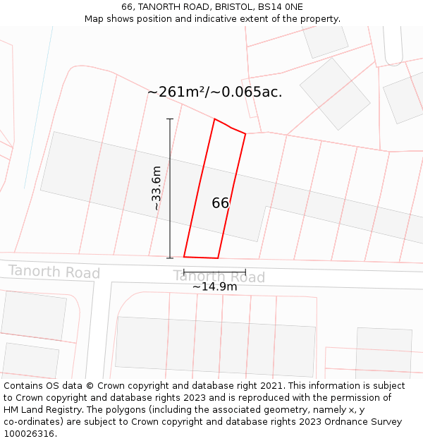 66, TANORTH ROAD, BRISTOL, BS14 0NE: Plot and title map