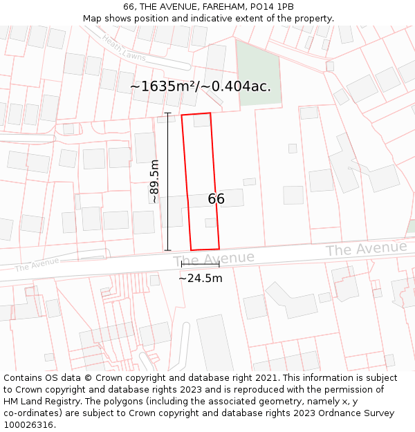 66, THE AVENUE, FAREHAM, PO14 1PB: Plot and title map