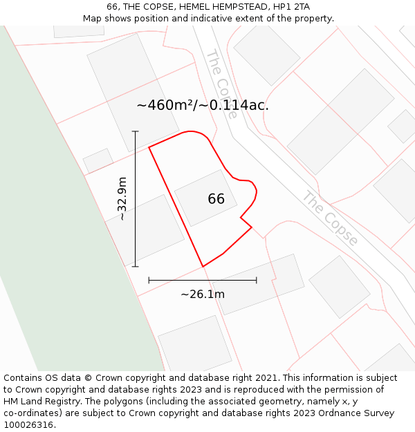 66, THE COPSE, HEMEL HEMPSTEAD, HP1 2TA: Plot and title map