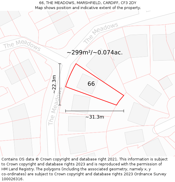 66, THE MEADOWS, MARSHFIELD, CARDIFF, CF3 2DY: Plot and title map