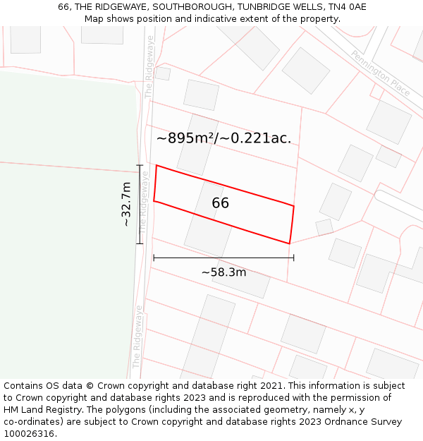 66, THE RIDGEWAYE, SOUTHBOROUGH, TUNBRIDGE WELLS, TN4 0AE: Plot and title map