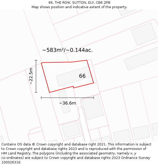 66, THE ROW, SUTTON, ELY, CB6 2PB: Plot and title map