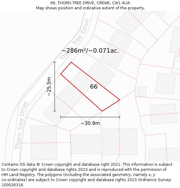 66, THORN TREE DRIVE, CREWE, CW1 4UA: Plot and title map