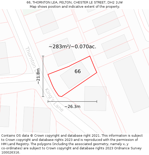 66, THORNTON LEA, PELTON, CHESTER LE STREET, DH2 1UW: Plot and title map