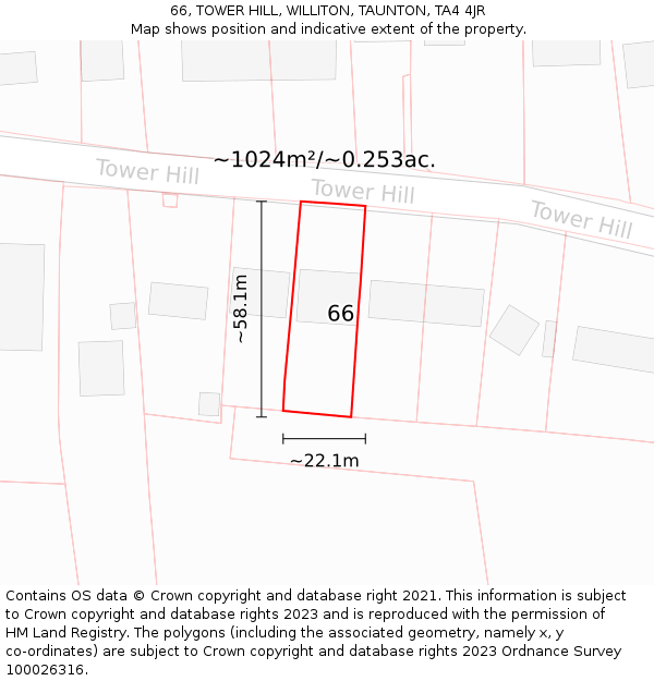 66, TOWER HILL, WILLITON, TAUNTON, TA4 4JR: Plot and title map