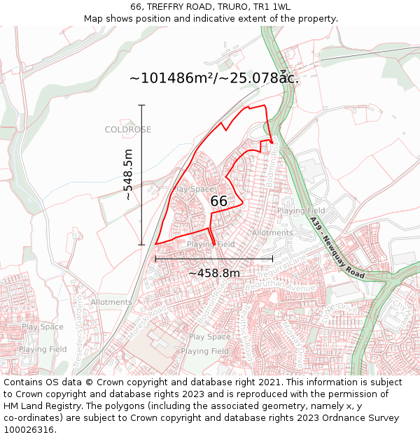 66, TREFFRY ROAD, TRURO, TR1 1WL: Plot and title map