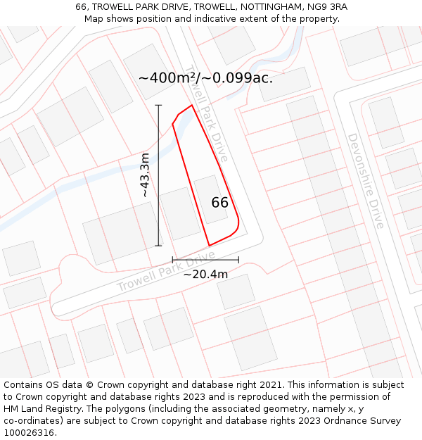 66, TROWELL PARK DRIVE, TROWELL, NOTTINGHAM, NG9 3RA: Plot and title map