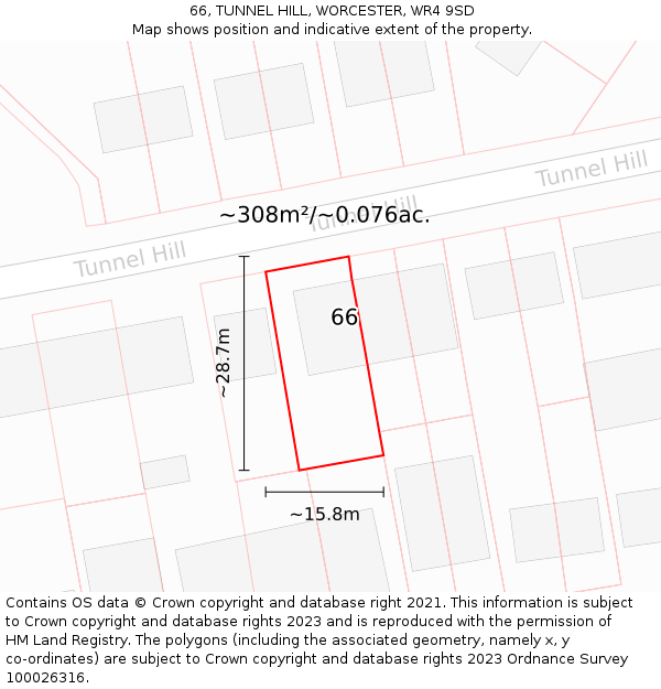 66, TUNNEL HILL, WORCESTER, WR4 9SD: Plot and title map