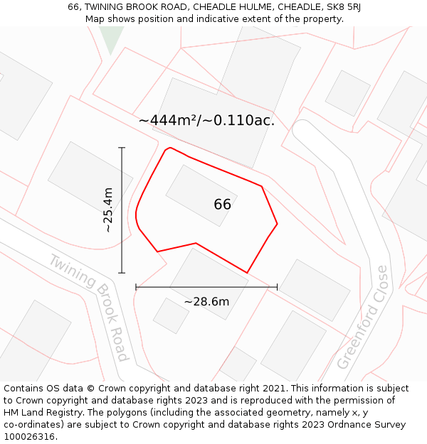 66, TWINING BROOK ROAD, CHEADLE HULME, CHEADLE, SK8 5RJ: Plot and title map