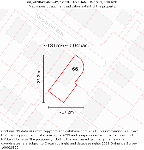 66, VESPASIAN WAY, NORTH HYKEHAM, LINCOLN, LN6 9ZB: Plot and title map