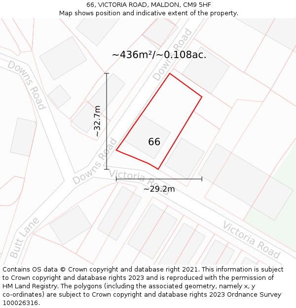 66, VICTORIA ROAD, MALDON, CM9 5HF: Plot and title map