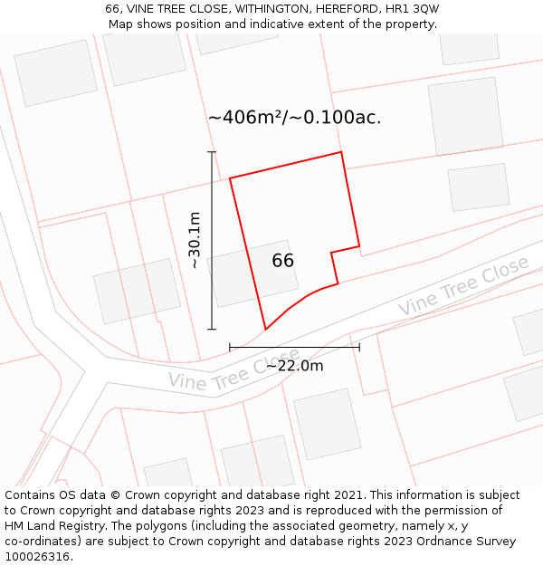 66, VINE TREE CLOSE, WITHINGTON, HEREFORD, HR1 3QW: Plot and title map