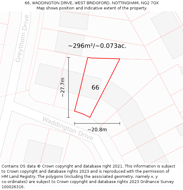 66, WADDINGTON DRIVE, WEST BRIDGFORD, NOTTINGHAM, NG2 7GX: Plot and title map